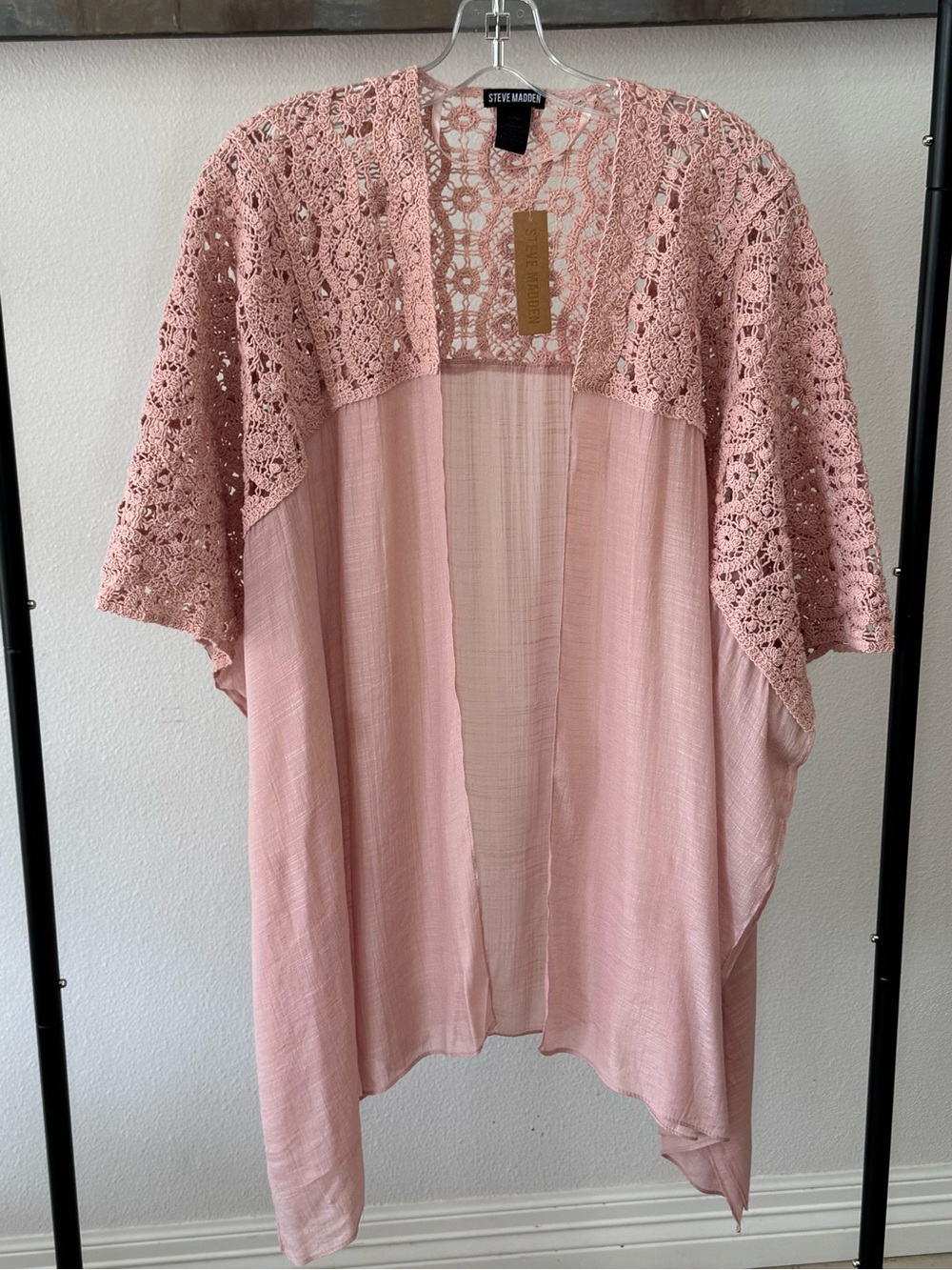 NWT Steve Madden Blush Pink Crochet-Trim Kimono Cover up Sz “OSFM” Fairy Concert